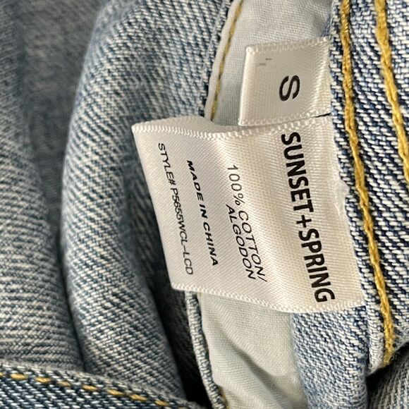 Sunset + Spring Denim Jacket Womens Size Small Ruffle Trim Blue - Picture 9 of 12
